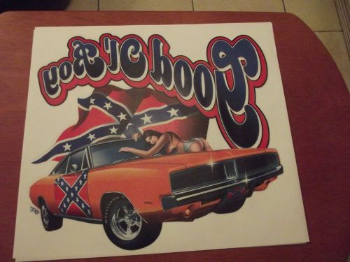 GENERAL LEE CAR CONFEDERATE FLAG WITH LADY BENDING OVER THE CAR HEAT TRANSFER