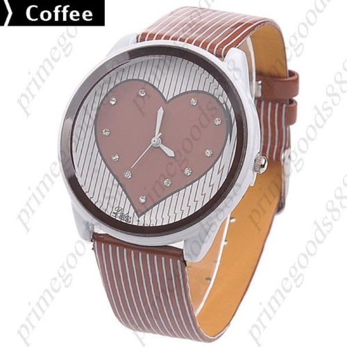 Heart face pinstripes rhinestones quartz wrist wristwatch women&#039;s coffee for sale