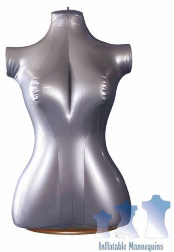 Inflatable Female Torso, Mid-Size, Silver And Wood Table Top Stand, Brown