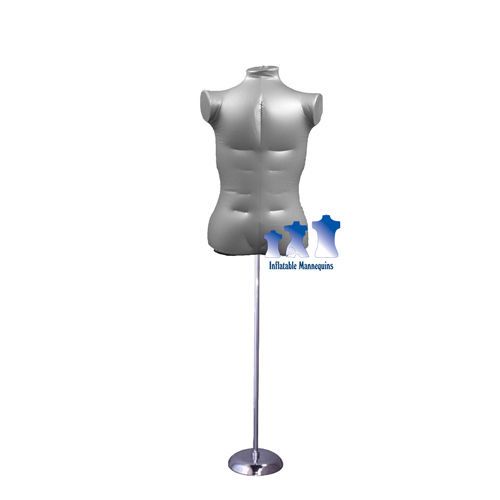 Inflatable Male Torso, Extra Large, Silver and MS1 Stand