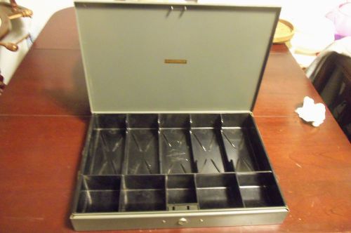 STEELMASTER Low Profile Grey Steel Cash Box with Removable 10 Compartment Tray