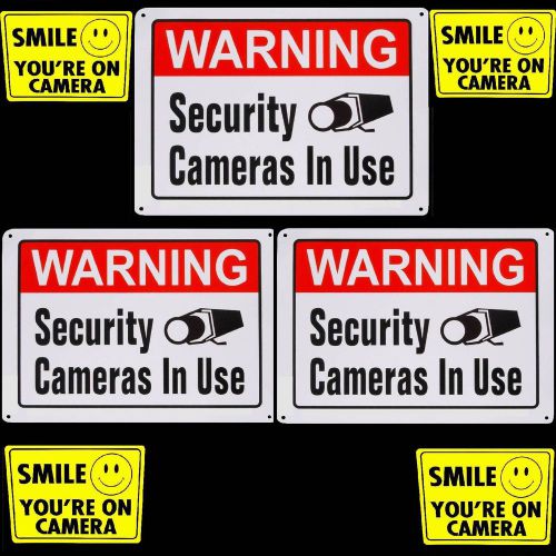 METAL PARTY STORE SECURITY CAMERAS WARNING SIGNS+SMILE YOUR ON VIDEO STICKER LOT