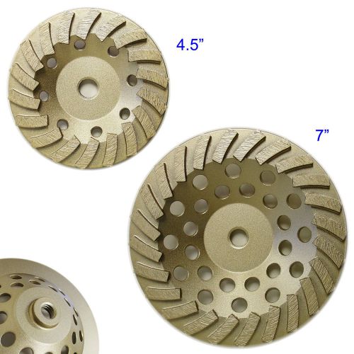 2pk 4.5&#034; &amp; 7” concrete turbo diamond grinding cup wheel 5/8&#034;-11 arbor for sale