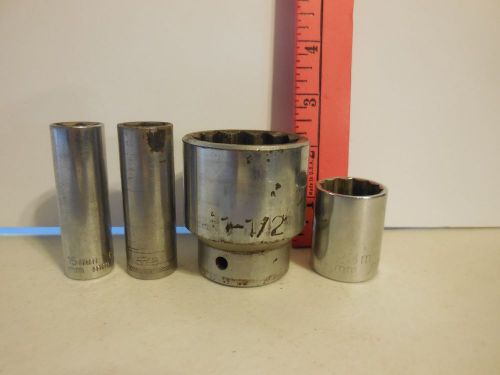 Lot of 4 Sockets Napa 3/4&#034; Drive 1-1/2in, 1/2&#034; Drive 23mm, 3/8&#034; Dr 15mm &amp; 5/8in