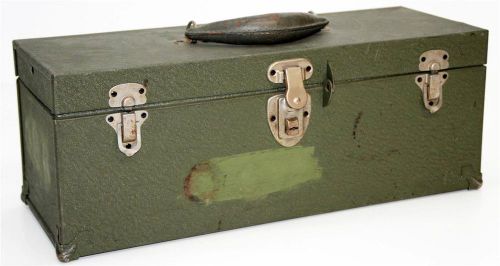 Vtg KENNEDY KIT TOOL BOX Bighorn Line green tray toolbox chest crackle paint