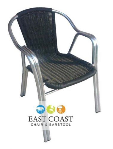 CLOSEOUT Reinforced Double Tube Outdoor Aluminum Black Resin Wicker Chair