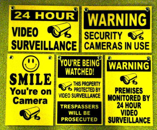 (5)  24 hour video surveillance smile you&#039;re on camera security signs 8x12   new for sale
