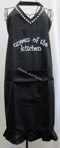 Black Apron Cotton Queen Of The Kitchen With Ruffle,Pearls Great Gift For A Cook