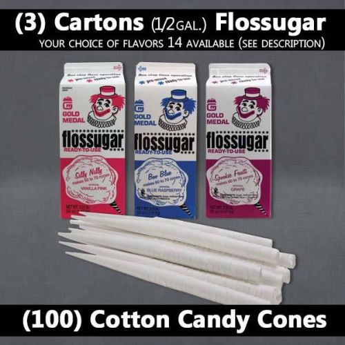 Cotton Candy Kit | (3) Cartons Gold Medal Flossugar | (100) Cones