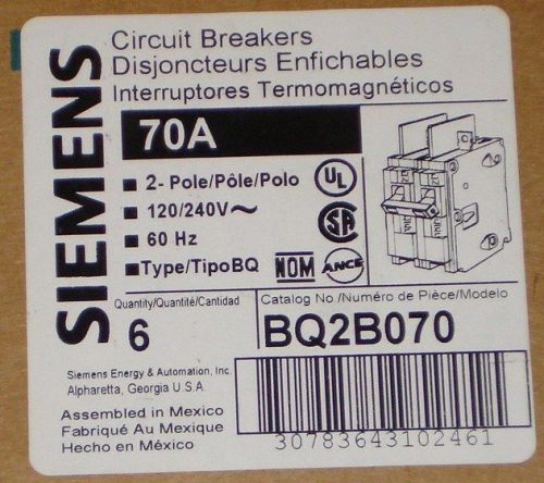 SIEMENS BQ2B070 Circuit Breaker 70A 120/240V Double 2 Pole ITE  BQ NEW