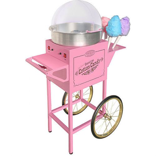 Pink vintage old fashion style cotton candy floss machine maker cart new for sale
