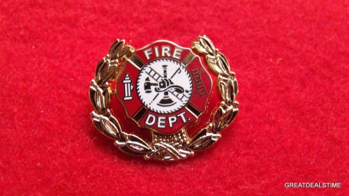 PROUD GOLD WREATH Fire Dept Badge,Fireman Mini LAPEL PIN,Hydrant Ladder,RETIRED