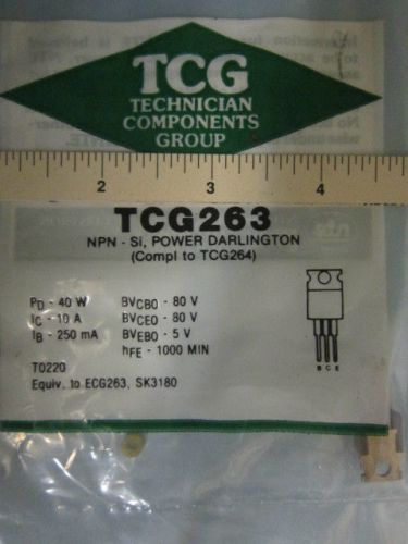 TCG263 Silicon NPN Power Darlington Transistor, 10A, ECG263, SK3180 (Lot of 1)
