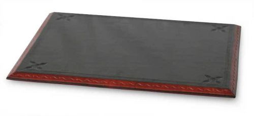 Wood &amp; Black Tooled Leather Desk Pad Artisan-Crafted NOVICA Ghana