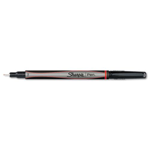 Plastic Point Stick Permanent Water Resistant Pen, Red Ink, Fine, Dozen