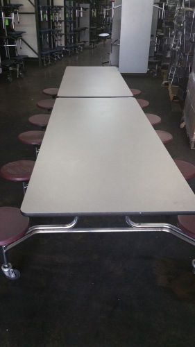 (2 available) virco gray cafeteria tables w/ 12 burgandy stools, 12ft length for sale