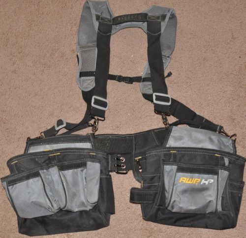 AWP Tool Belt Harness system,caribiner,large pockets,padded belt,removeable,EXC!