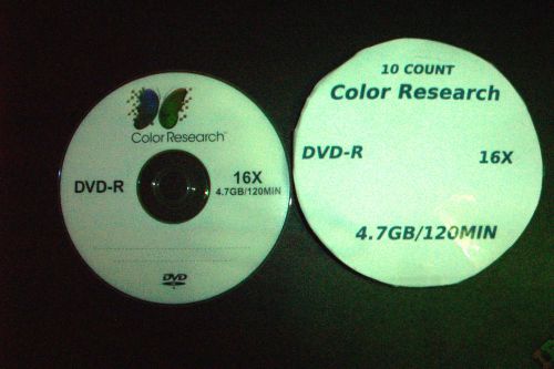 NEW! Color Research DVD-R - 10-Pack, 16X, 120 mins, 4.7GB (Pack of 10 DVD&#039;s)