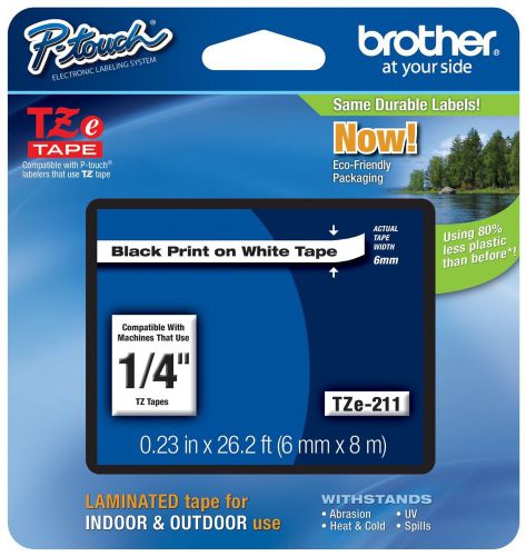 Brother Laminated Tape Black on White, 6mm (TZe211)