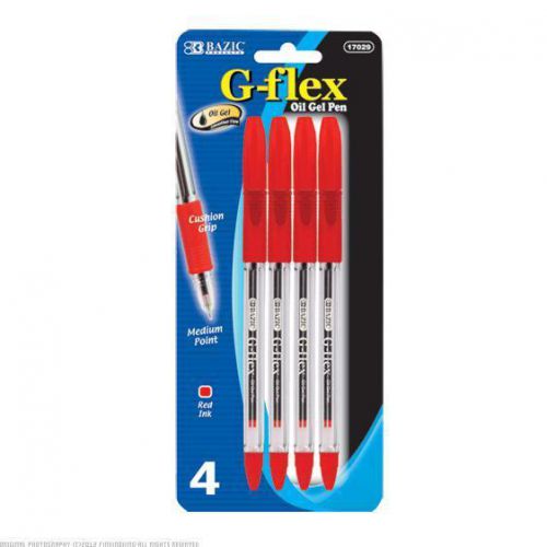 BAZIC G Flex Red Oil Gel Ink Pen with Cushion Grip 24 Packs of 4 17029-24