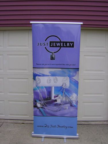 Retractable Roll Up Banner Stand Trade Show Signage Display Just Jewelry 33&#034;x79&#034;