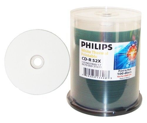 600 Philips CD-R 52X White Thermal Hub Printable CDR