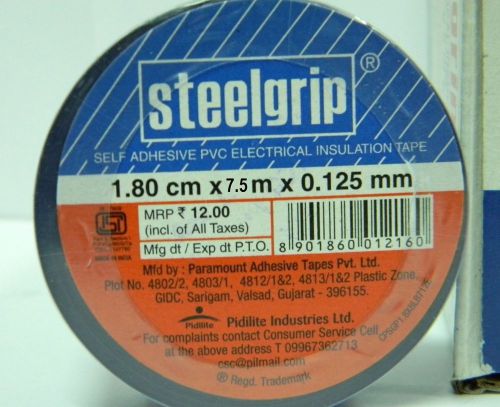 STEELGRIP - SELF ADHESIVE PVC ELECTRICAL INSULATION TAPE - 1.8 CM X 7.5 M X 0.12