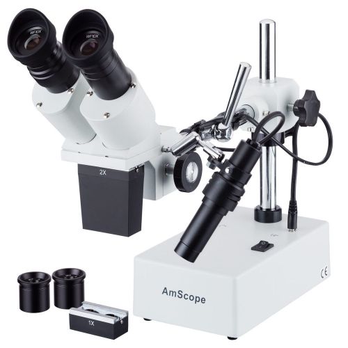 Amscope se402y 10x-15x-20x-30x stereo binocular microscope boom arm + light for sale