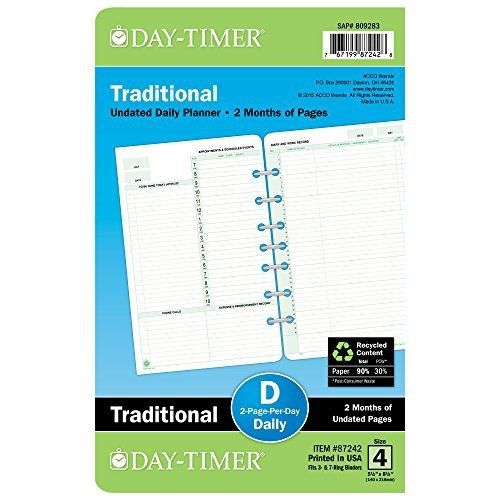 Day-Timer Two Page Per Day Refill, 2 Months, Undated, Loose-Leaf, Desk Size, 5.5