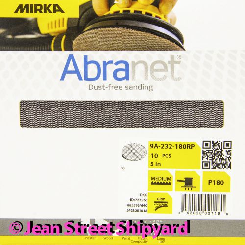 10 Pk Mirka Abranet 5 in Grip Mesh Dust Free Sanding Disc 9A-232-180RP 180 Grit