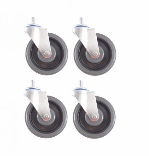 Set of 4 Swivel Shopping Cart Casters 5 x 1/14 Gray Rubber Wheel with 1/2&#034; x 7/8