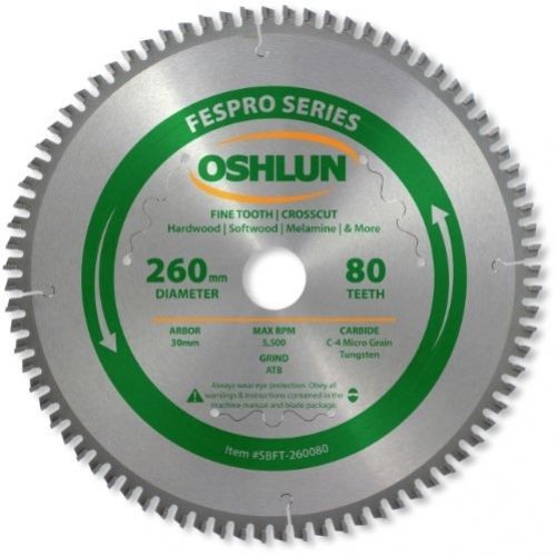 Oshlun SBFT-260080 260mm 80 Tooth FesPro Crosscut ATB Saw Blade With 30mm Arbor