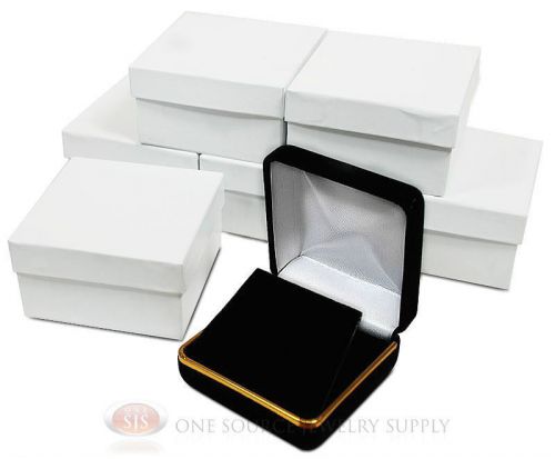 6 Piece Black Velvet Pendant Earrings Jewelry Gift Box 2 5/8&#034; x 2 5/8&#034; x 1 3/8&#034;H