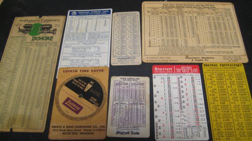 Lot Of 8 Different Vintage Decimal Equivalent And Tap Drill Charts