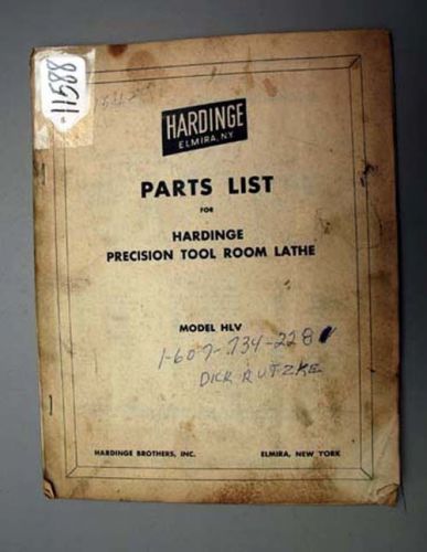 Hardinge Parts List Model HLV Precision Tool Room Lathe (Inv.18058) COPY