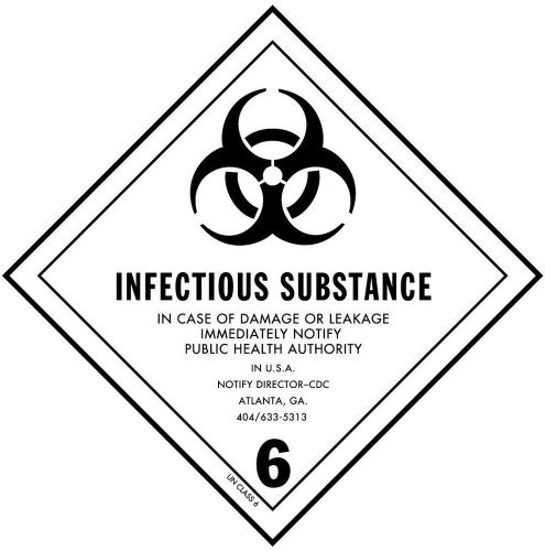 INFECTIOUS SUBSTANCE, Hazard Class 6 D.O.T. Shipping Labels, 4&#034; x 4&#034; Roll of 500