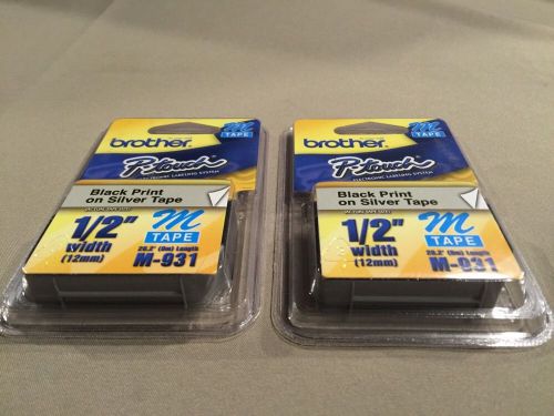 LOT of 2  NEW Genuine Brother P-Touch M-931 Tape Cartridge 1/2w Black on Silver
