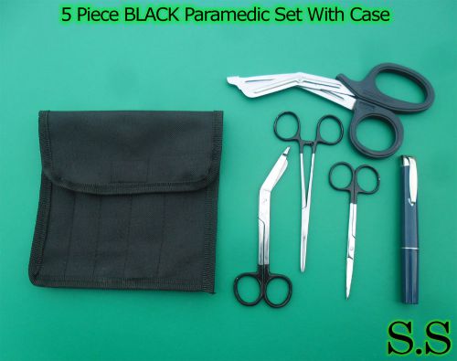5 Piece BLACK Paramedic Set With Case - Diagnostic EMT Nursing EMS Emergency