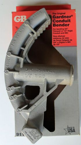 Gardner conduit bender 3/4&#034; thinwall or 1/2&#034; rigid cast aluminum nib 911b for sale