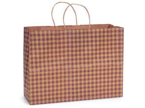 50 Large Burgundy Red Gingham Shopping Gift Bags Wholesale Packaging Christmas
