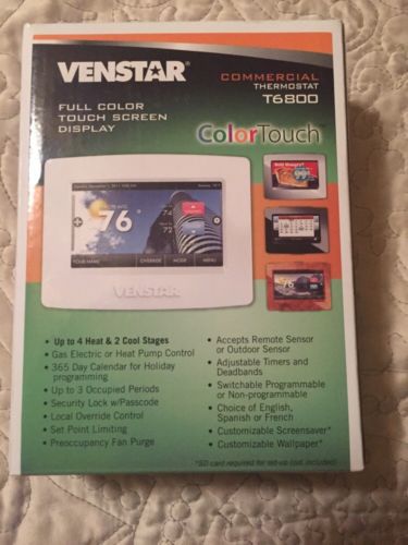 Venstar t6800 color thermostat with color touchscreen commercial features nib for sale