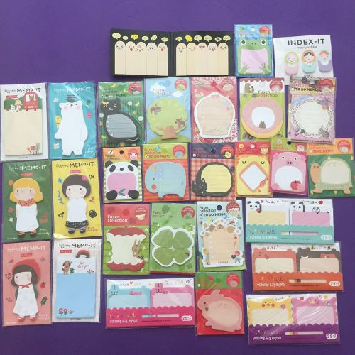 Lot Of 28 Cute Sticky Notes Pageflags Post It Pads Stationery Animal All NEW