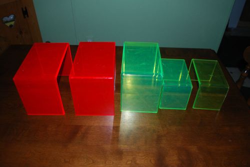 Set Of 5 Gently Used Plastic Acrylic Risers fluorescent red and green
