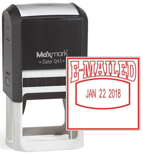 MaxMark Q43 (Large Size) Date Stamp with &#034;EMAILED&#034; Self Inking Stamp - Red