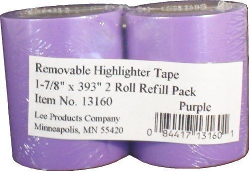 Lee Removable Highlighter Tape, 1-7/8&#034; Wide x 393&#034; Long, 2-Roll Refill Pack,