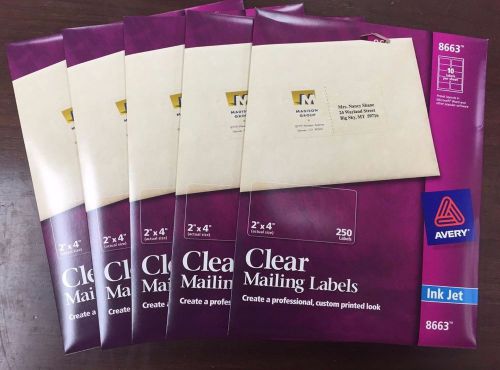 5 Packs of Avery -  AVE-8663 Easy Peel Clear Mailing Labels - 1250 Labels Total