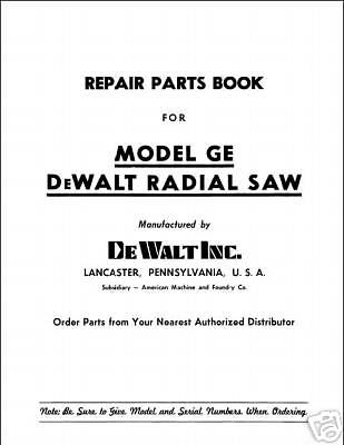 Dewalt Model GE Manual Radial Arm Saw Parts