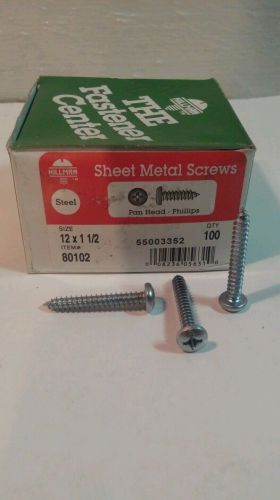 Hillman #12 x 1 1/2&#034; sheet metal screws phillips pan head  steel pk 100 for sale