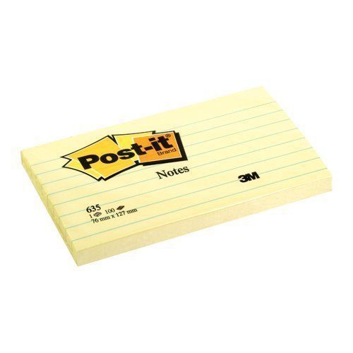 Post-it Notes, 3 x 5-Inches, Canary Yellow, Lined, 5-Pads/Pack New