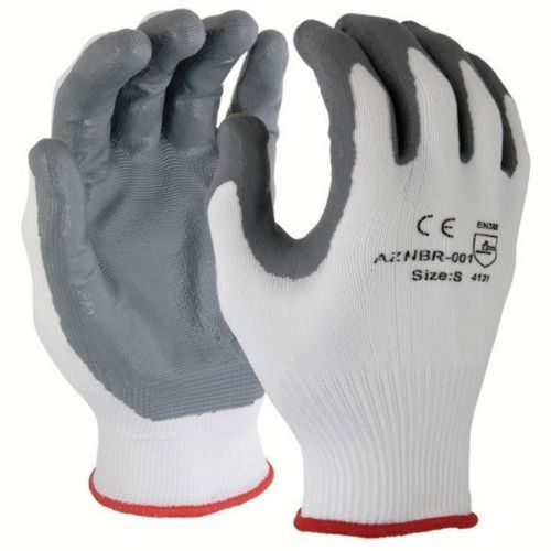 12 pairs white 15 gauge premium nylon lycra liner gray palm safety glove, new! for sale